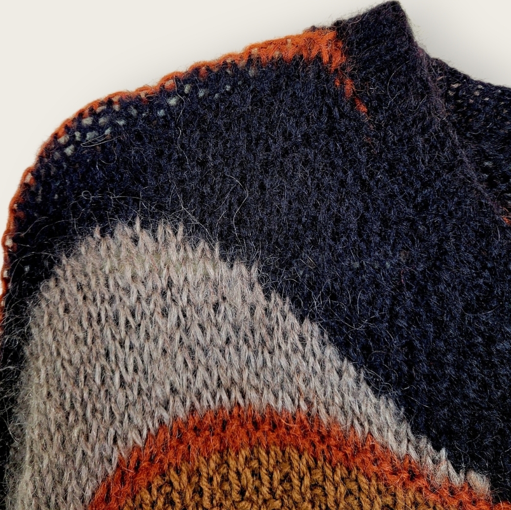 VINTAGE New Zealand Mixed Knit Mohair Geometric Oversized Cardigan Sweater - Picture 4 of 8